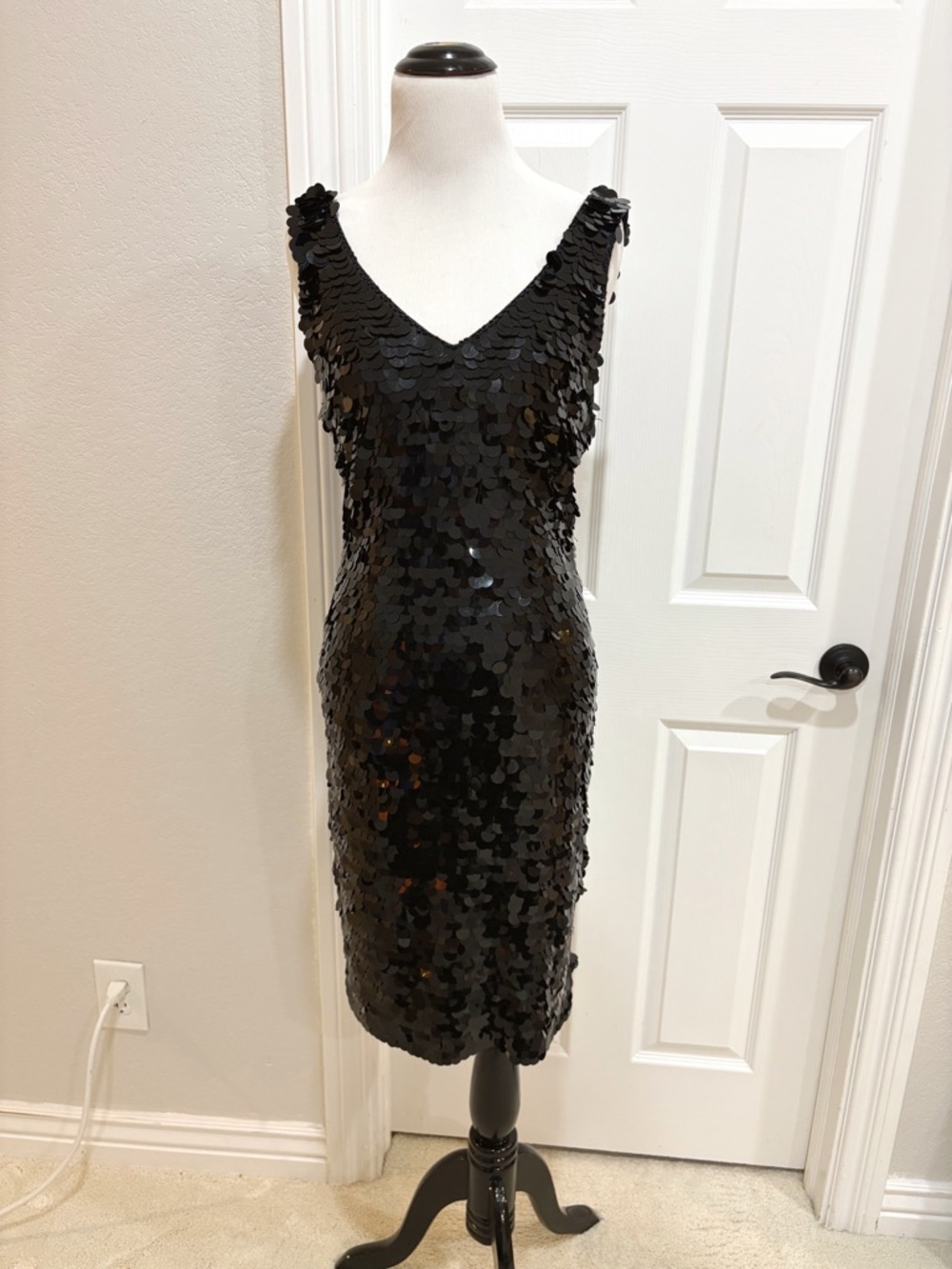 Black Sequin V-Neck Midi Vegas Outing Dress Size 10